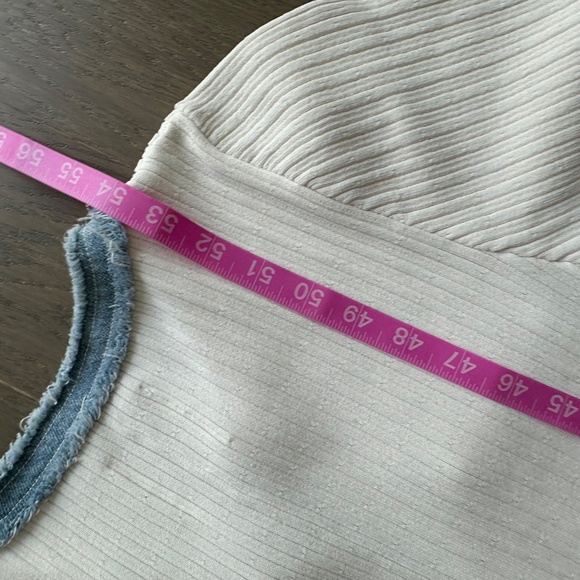 SANDRO Alecia Knit Denim Trim Midi Dress White Button Detail - FR 38 / US 6 - Picture 10 of 12